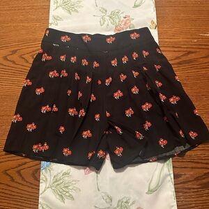 Anthropologie Black Floral High Waist Shorts